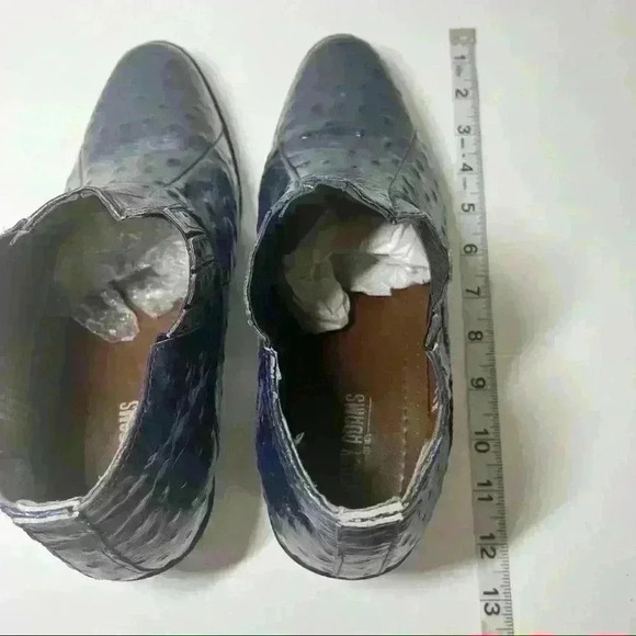 STACY ADAMS Ankle Boots Men Sz 9 1/2M Pull on Ostrict Quill Print Leather Blue - Picture 6 of 10